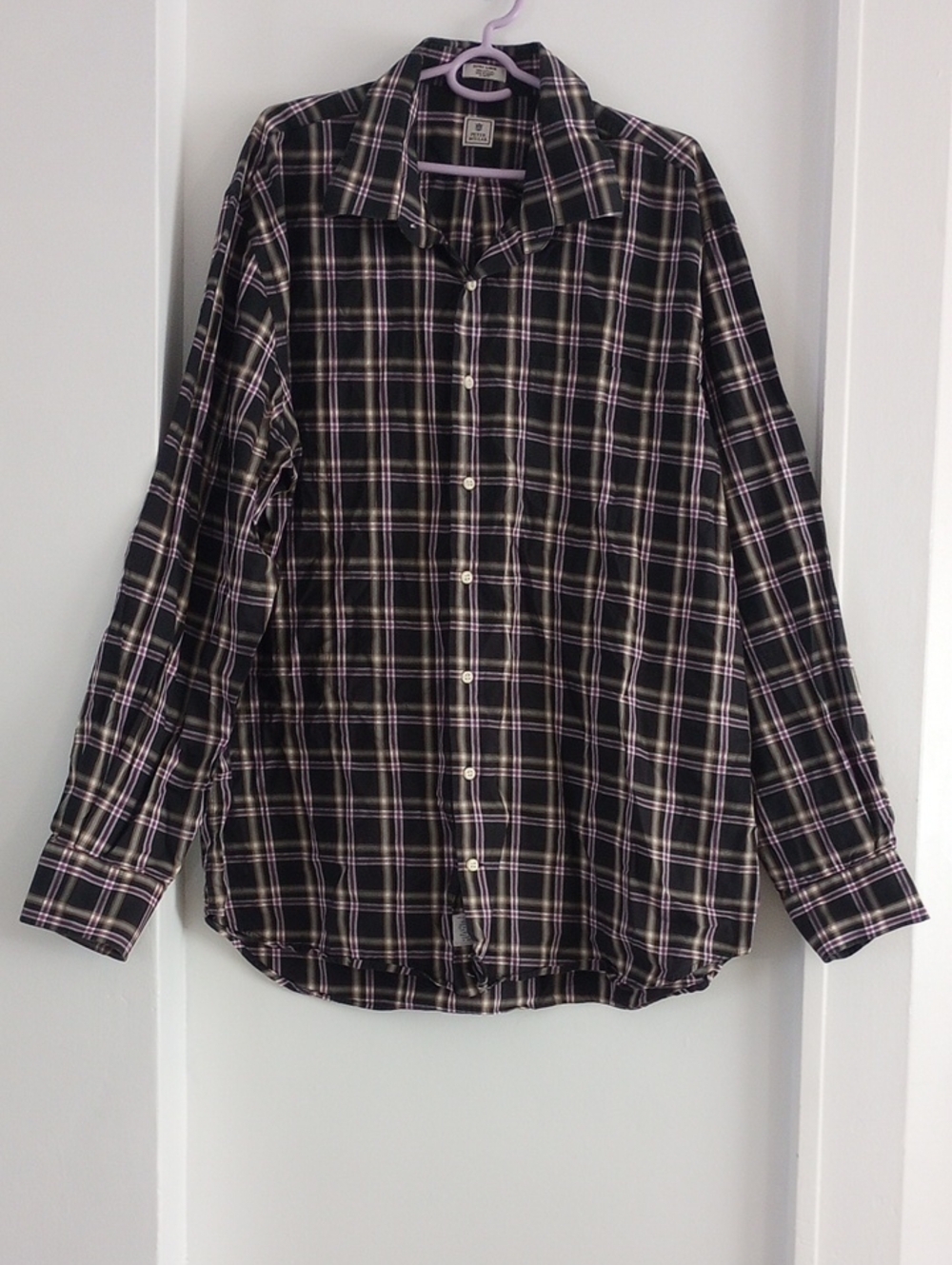 Peter Millar 100% Cotton Black Purple Tan Plaid Button-Down Shirt Size XL